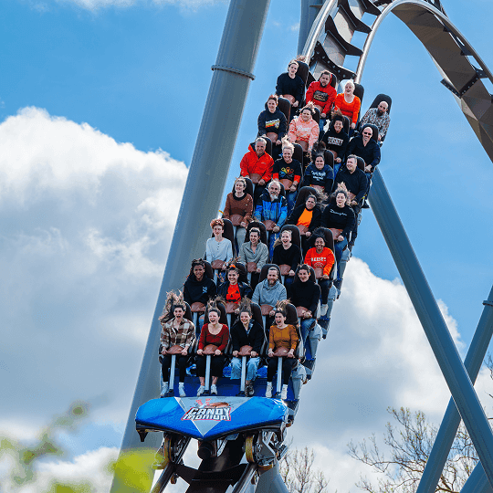guests on roller coaster hersheypark downward view
