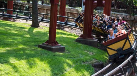 People riding Trailblazer roller coaster at Hersheypark