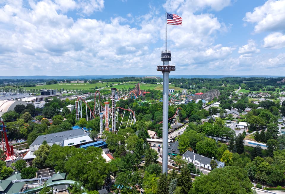 Kissing Tower with Hersheypark in the Background